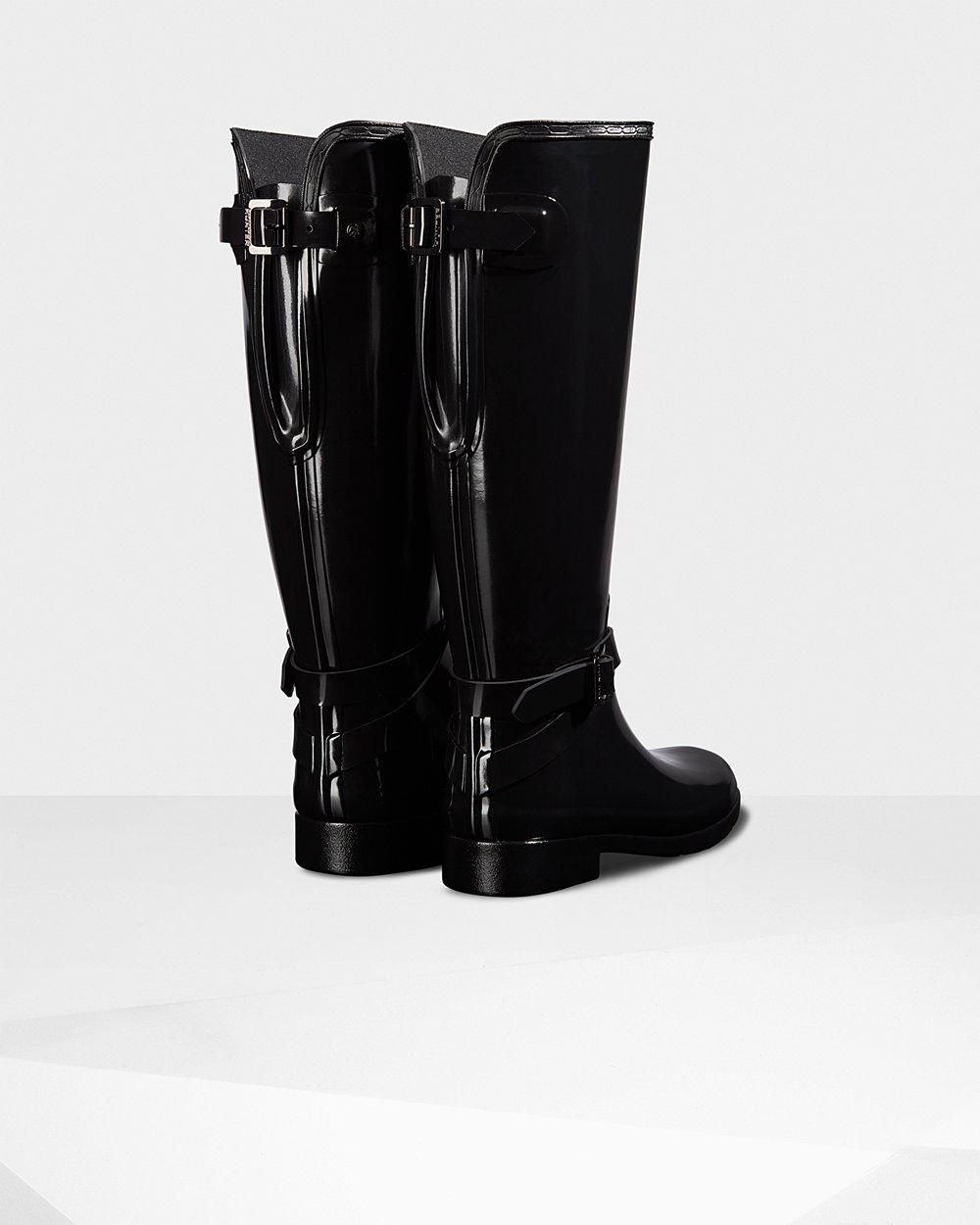 Womens Tall Rain Boots - Hunter Refined Adjustable Gloss (67WRKPAUI) - Black